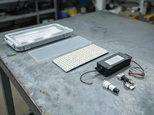 Serviceable commercial luminaire components