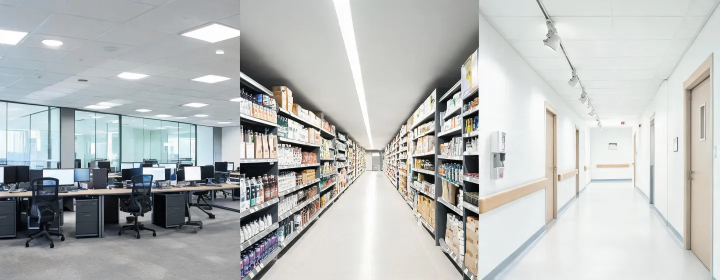 Commercial lighting applications across office and retail